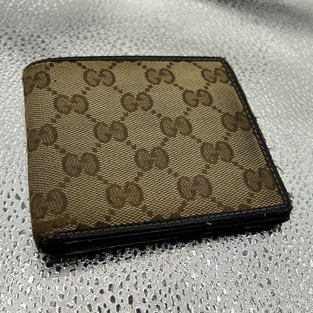 Gucci GG Monogram Bifold Wallet Brown Tan Canvas Cardholder Luxury Classic